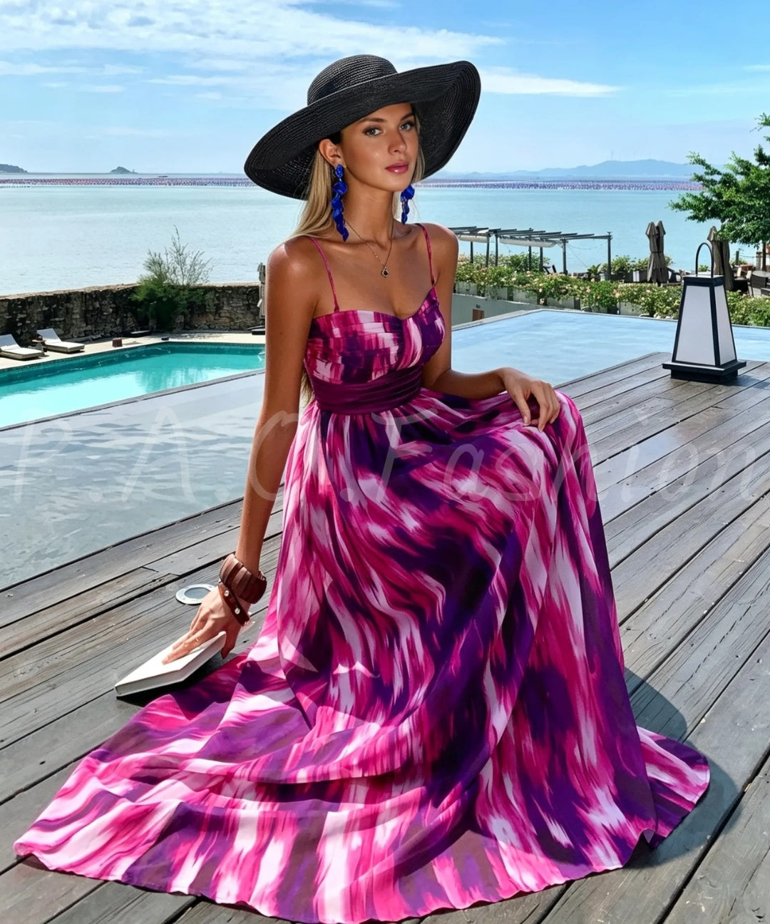 Convertible Strapless Tie-Dye Chiffon Maxi Dress