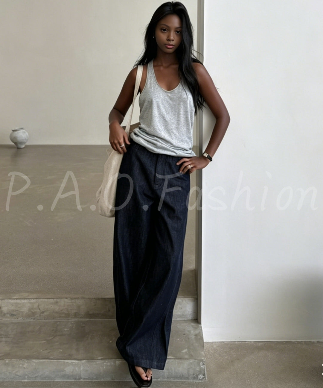Lyocell Blend Wide-Leg Denim Pants