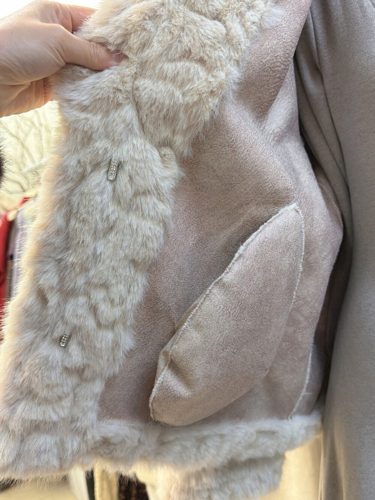 Soft Gold Mink Faux Fur Short Coat with Large Collar