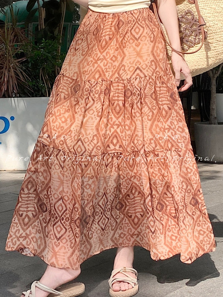 Boho Printed Tiered Maxi Skirt