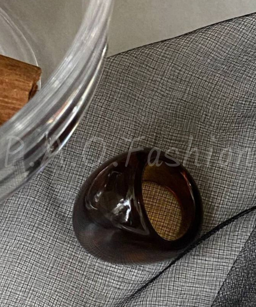 Amber Resin Wide Band Statement Ring