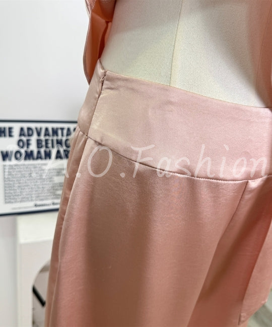 Satin Halter Scarf Top & Wide-Leg Pants Set