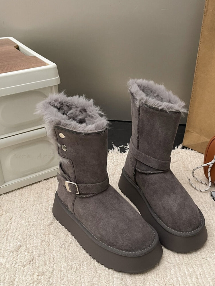 Thickened Fur-Lined Non-Slip Platform Mid-Calf Snow Boots