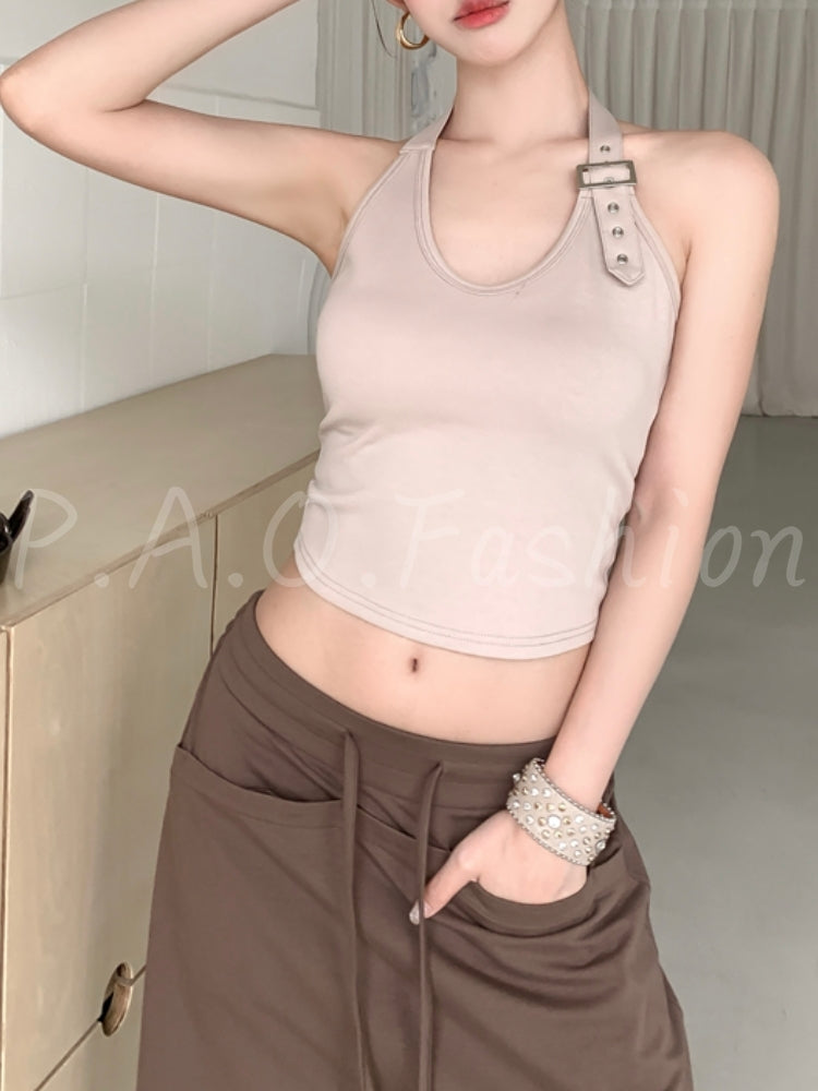 Asymmetric Halter Crop Top