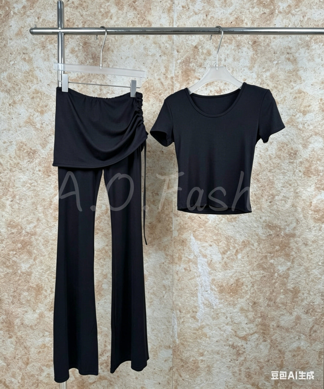 Ruched Waist Tee & Flare Pants Set[Available Now]