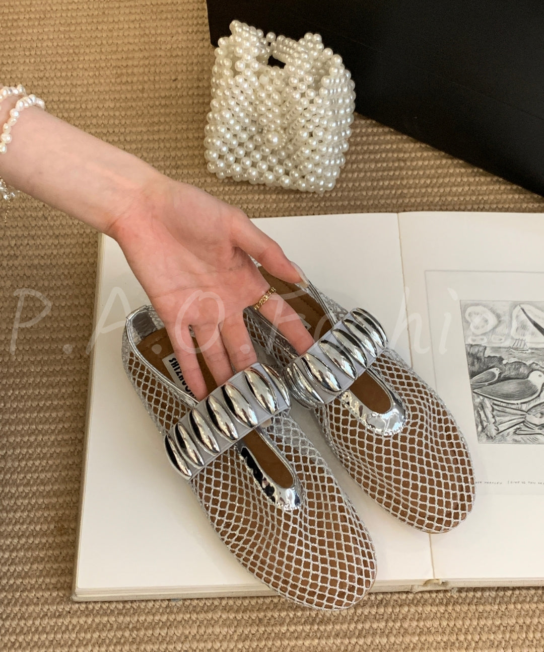 Mesh Ballet Flats with Metal Detail