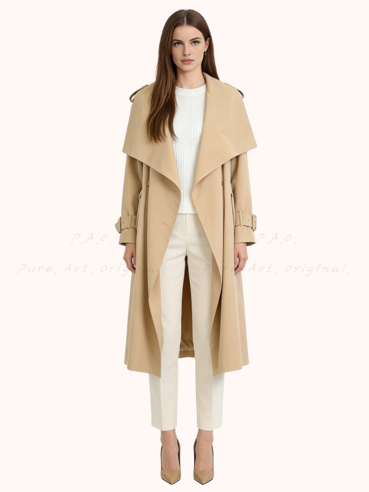 Khaki Trench Coat with Notched Collar