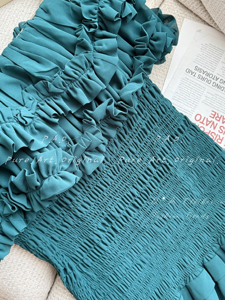 VALENZA STRAPLESS RUFFLE MAXI DRESS