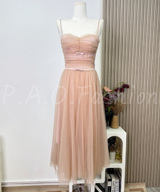 Tulle Midi Dress with Bow Detail