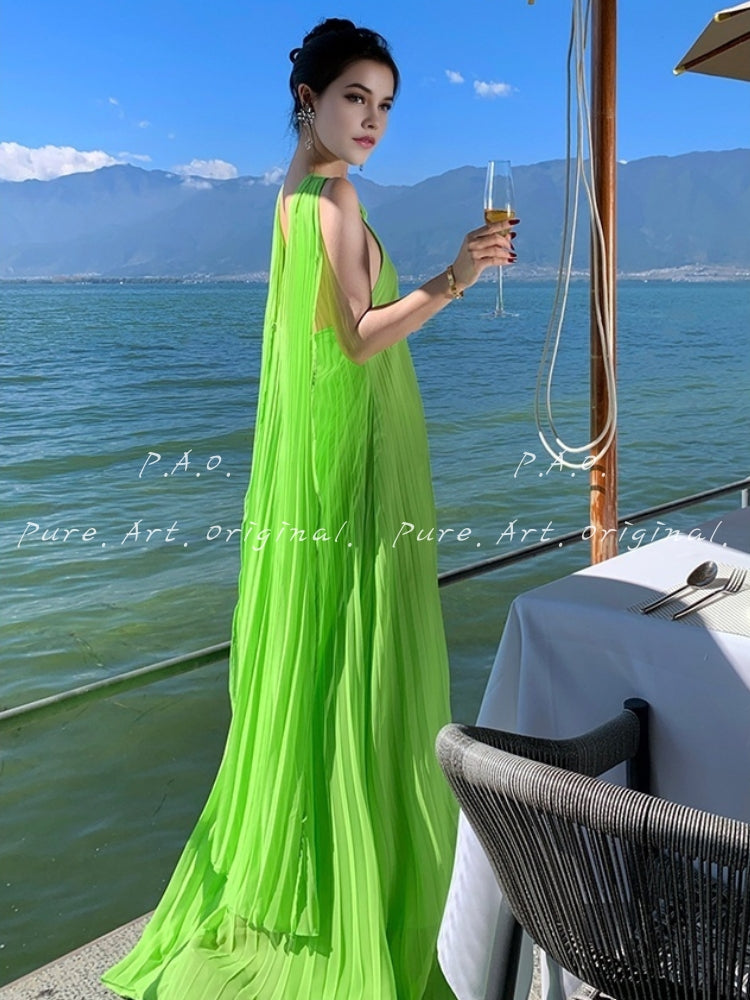 Azure Breeze Pleated Maxi