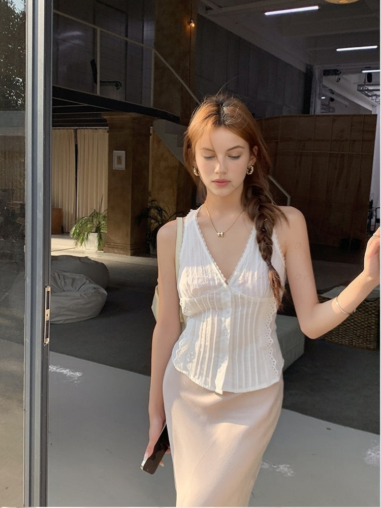 Lace Trim Tie-Front Cami