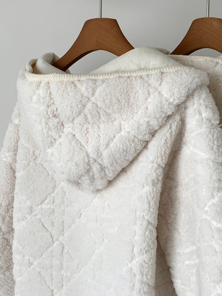 Quilted Embossed Teddy Hooded Coat
