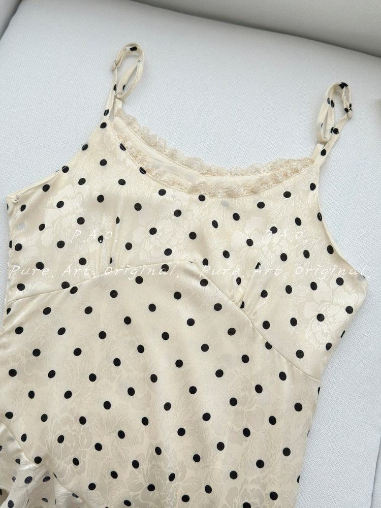 Élise Polka Dot Ruffle Slip Dress