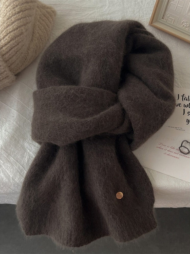 Plush Raccoon & Wool Blend Warm Scarf