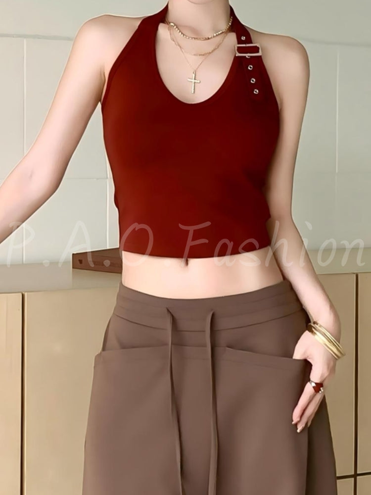 Asymmetric Halter Crop Top