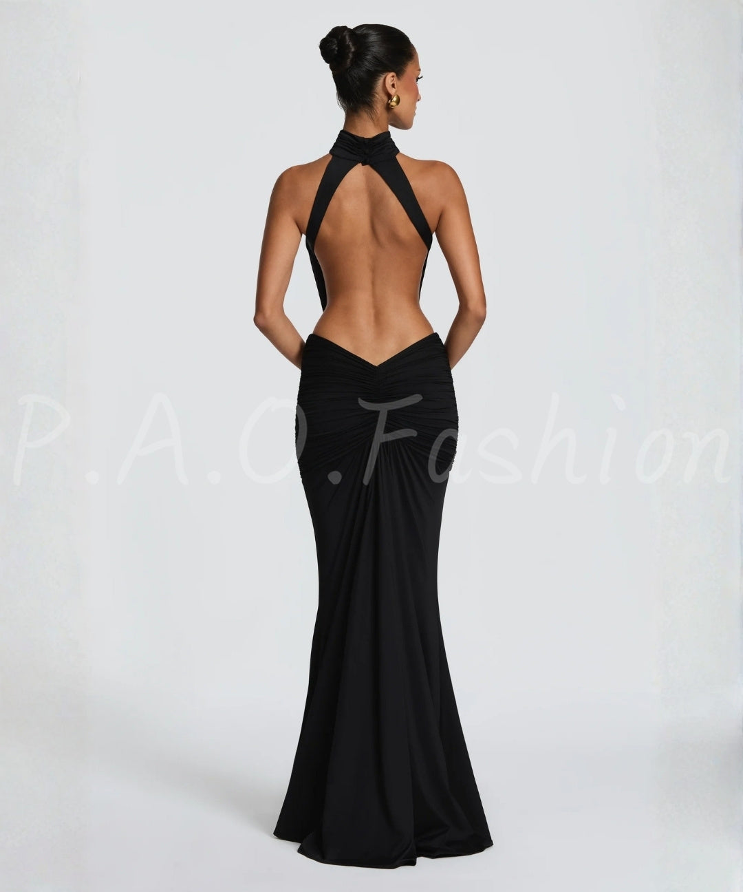 Halter Backless Twist-Waist Mermaid Maxi Dress