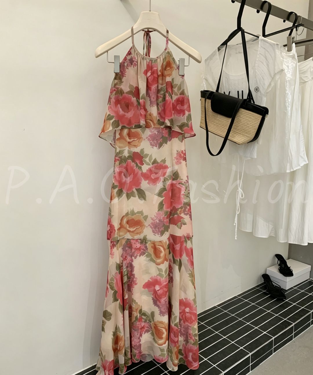 Ruffle Halter Floral Mermaid Maxi Dress