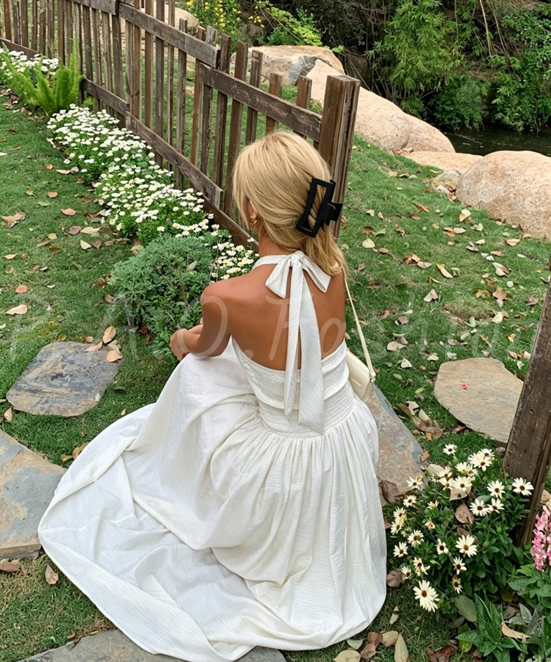 Striped Halter Backless Smocked Waist Maxi Dress