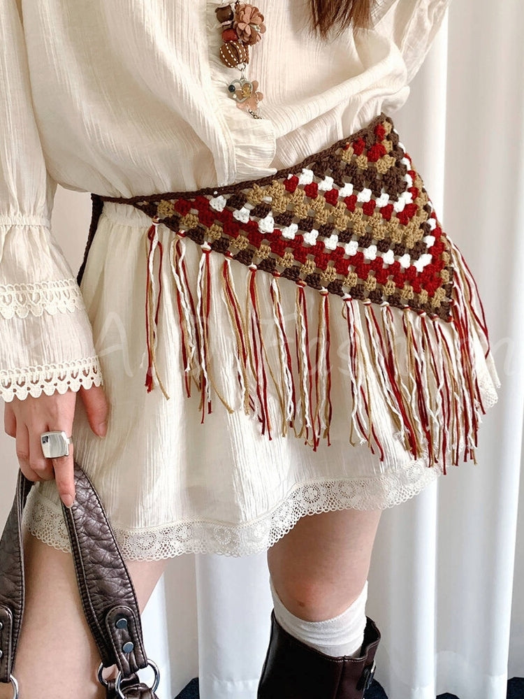 Boho Crochet Fringe Triangle Waist Belt