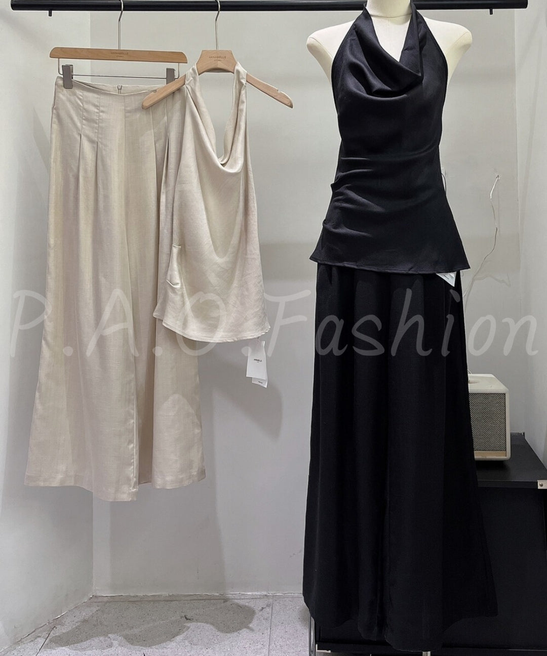 Draped Halter Top & Wide-Leg Pants Set[Available Now]