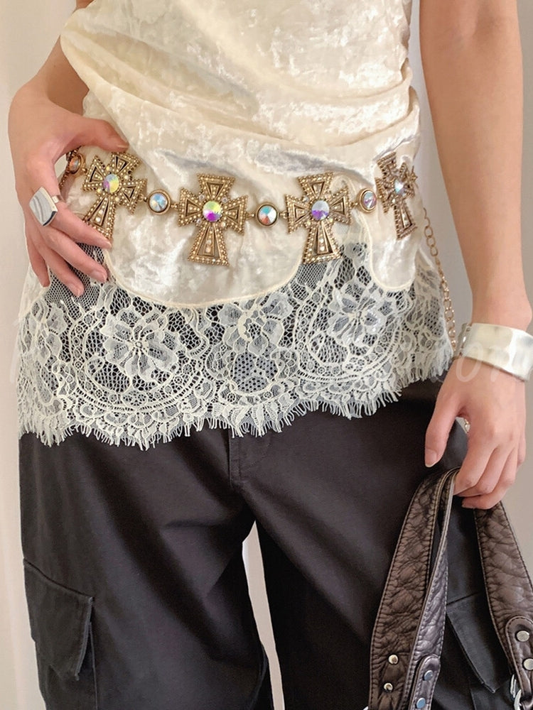 Baroque Cross Rhinestone Chain Waist Belt