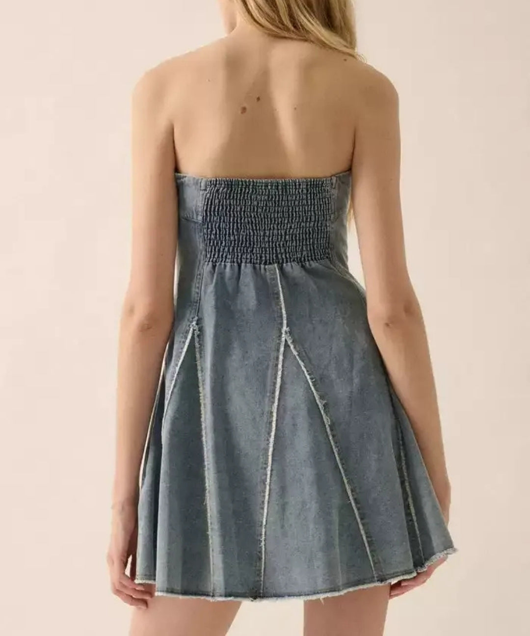 Vintage Frayed Tube Denim Mini Dress