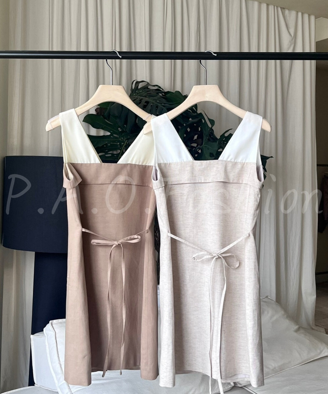 Colorblock V-Neck Linen Blend Sleeveless Mini Dress