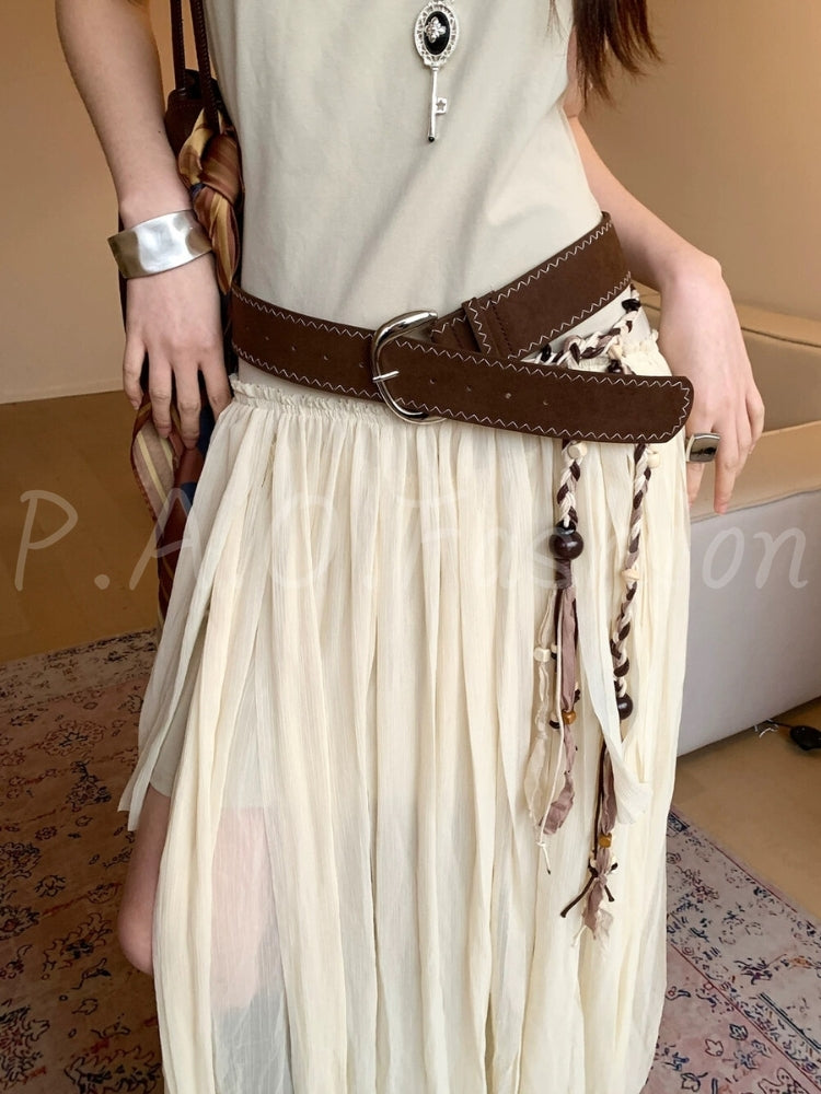 Vintage Suede Wide Buckle Waist Belt