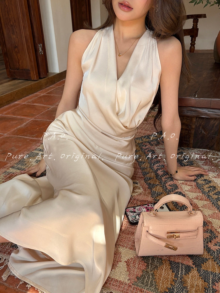 ELARA SATIN HALTER TWO-PIECE SET