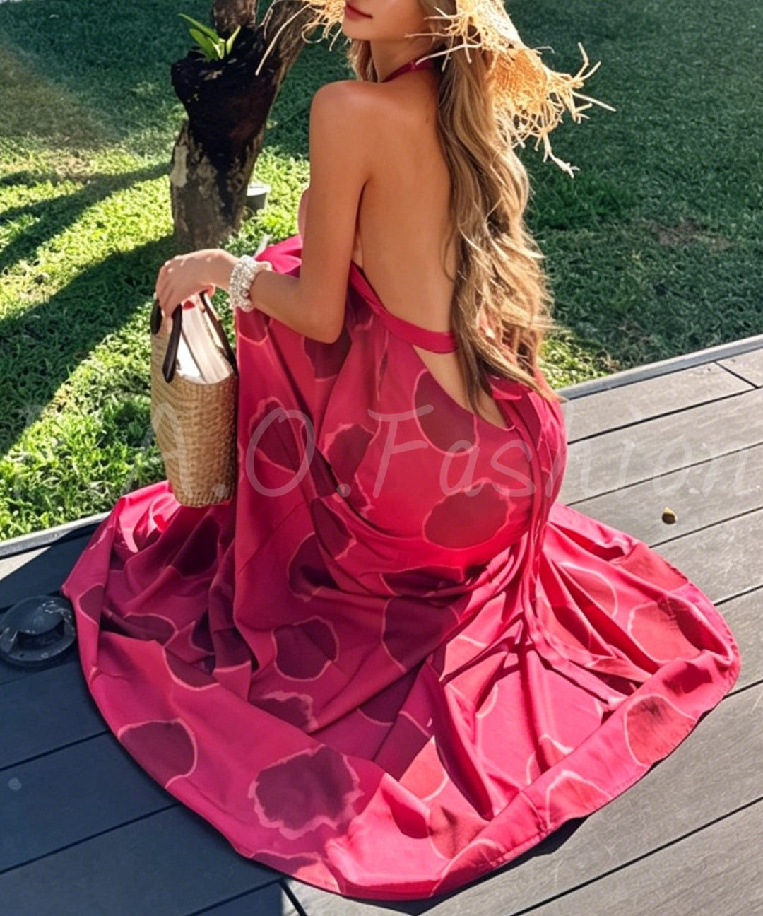 Polka Dot Halter Backless Maxi Dress