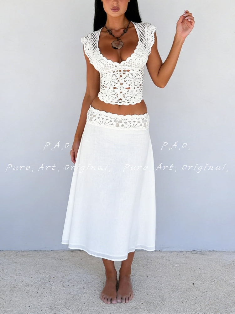 CROCHET & LACE HALTER SKIRT SET