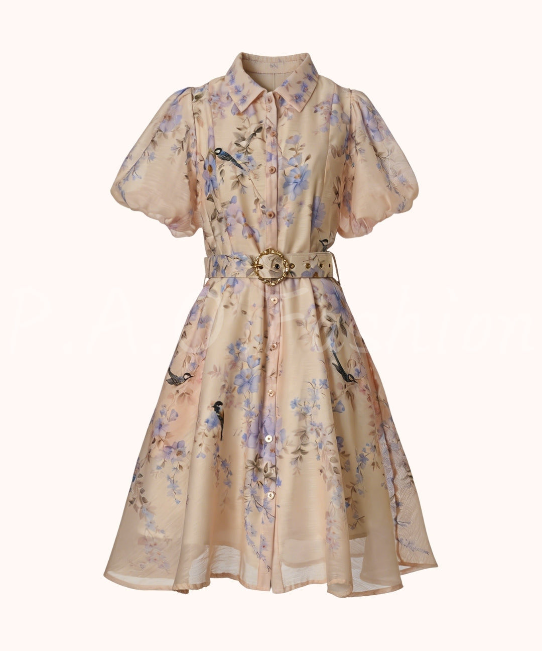 Garden Print Puff Sleeve Waist Dress[Available Now]