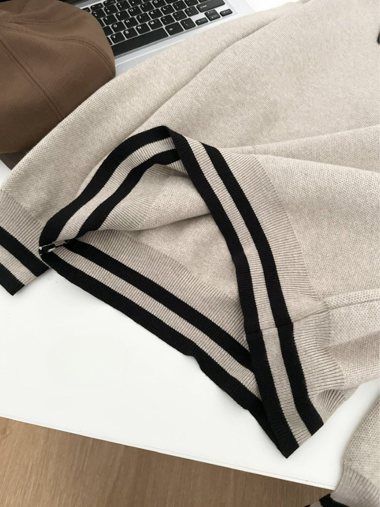 Relaxed Polo-Collar Sweatshirt & High-Waist Pleated Mini Skirt Set