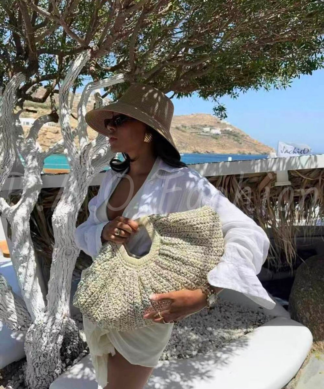 Resort Fan-Shaped Straw Tote Bag