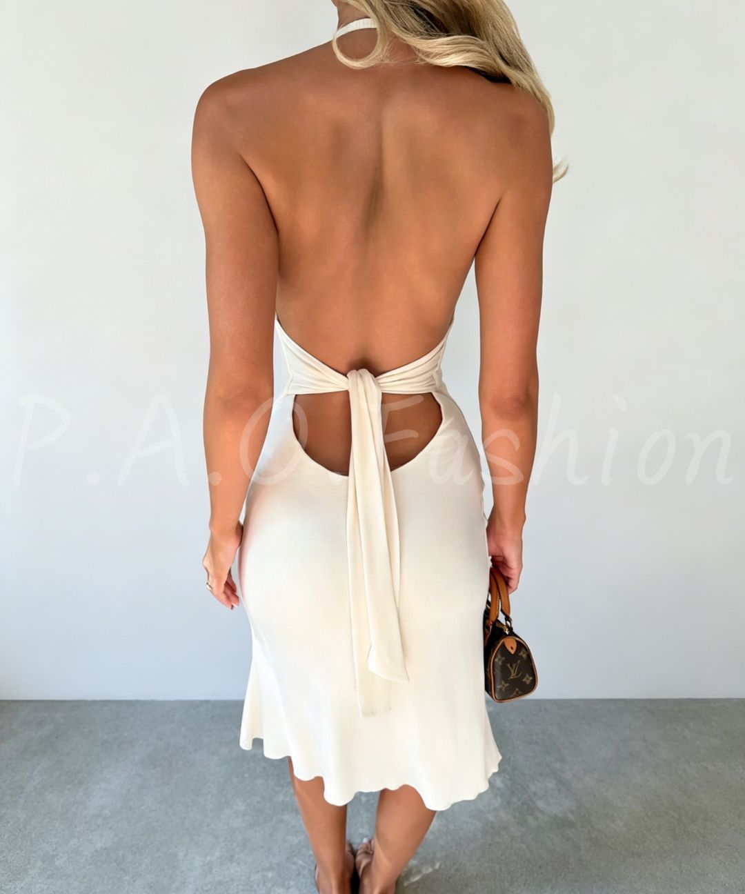 Halter Open-Back Mermaid Midi Dress