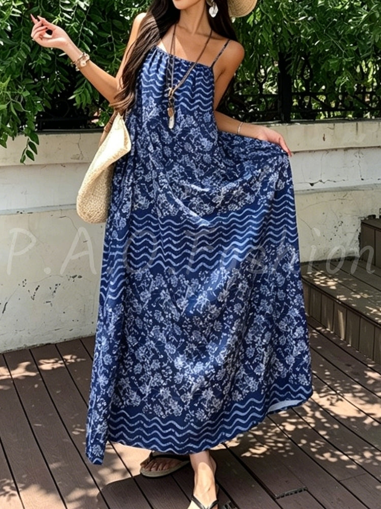 Bohemian Printed Halter Maxi Dress