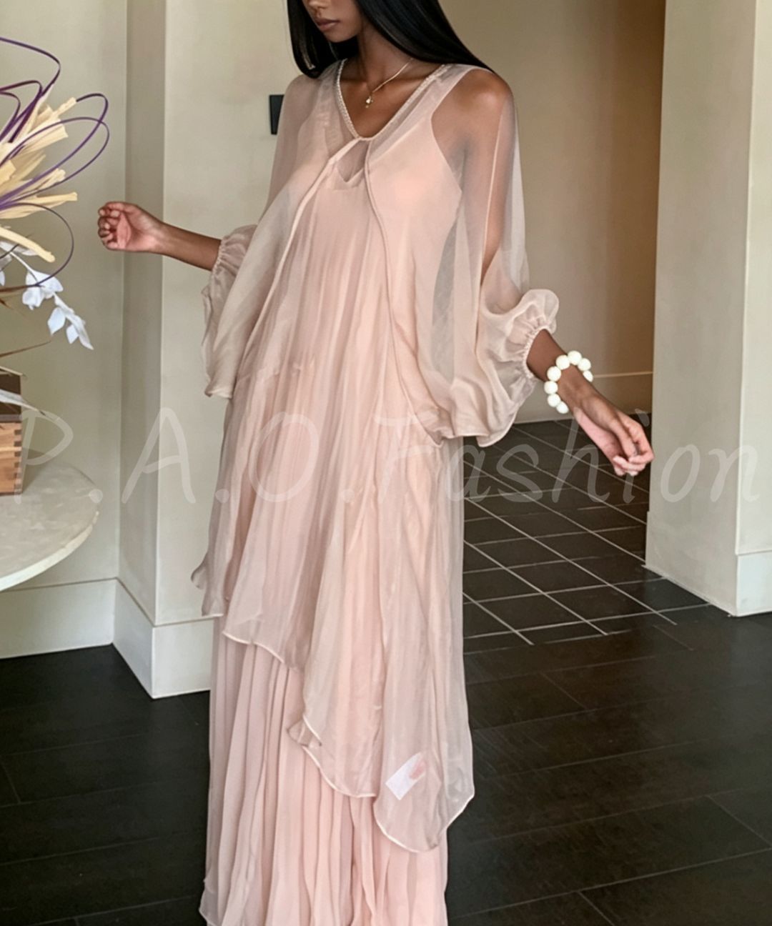 Ethereal Sheer Cardigan & Mermaid Maxi Dress Set