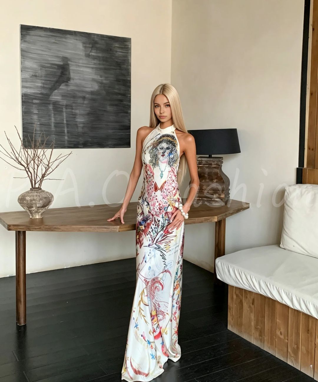 "Seydoux's Sketchbook" Halter Mermaid Maxi Dress