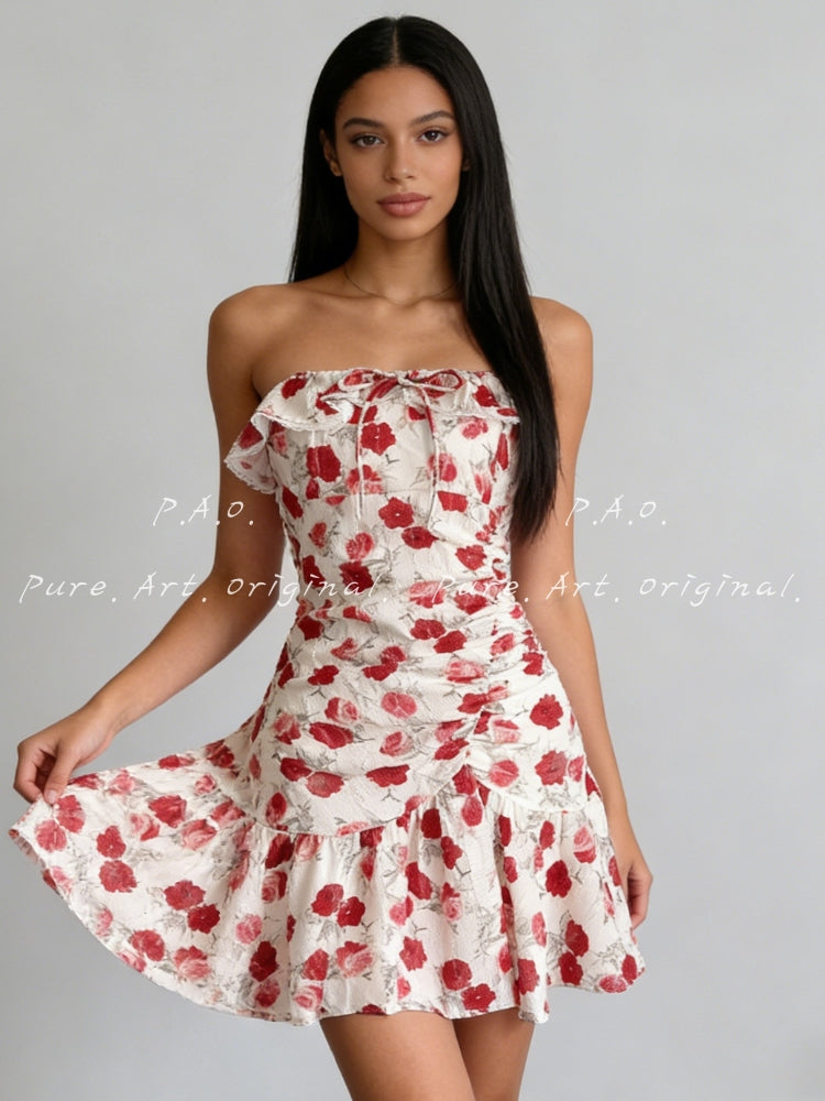 ROSE PRINT OFF-SHOULDER MINI DRESS