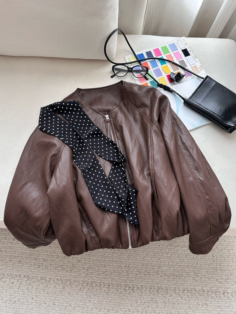 Silk-Scarf Collar Short Jacket