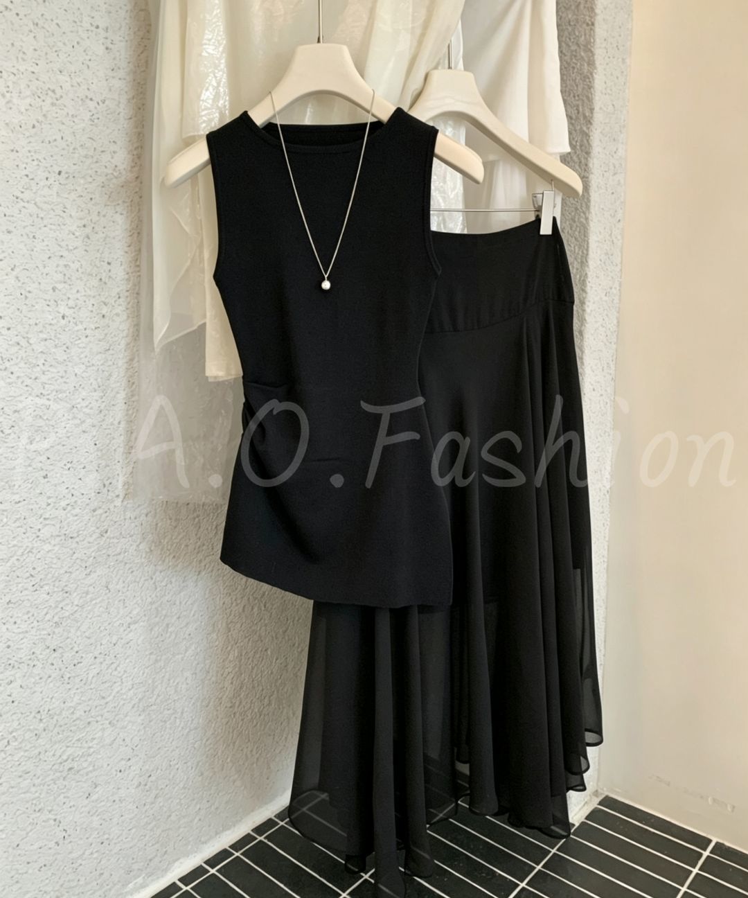 Sleeveless Twist Tank & Asymmetrical Chiffon Maxi Skirt Set
