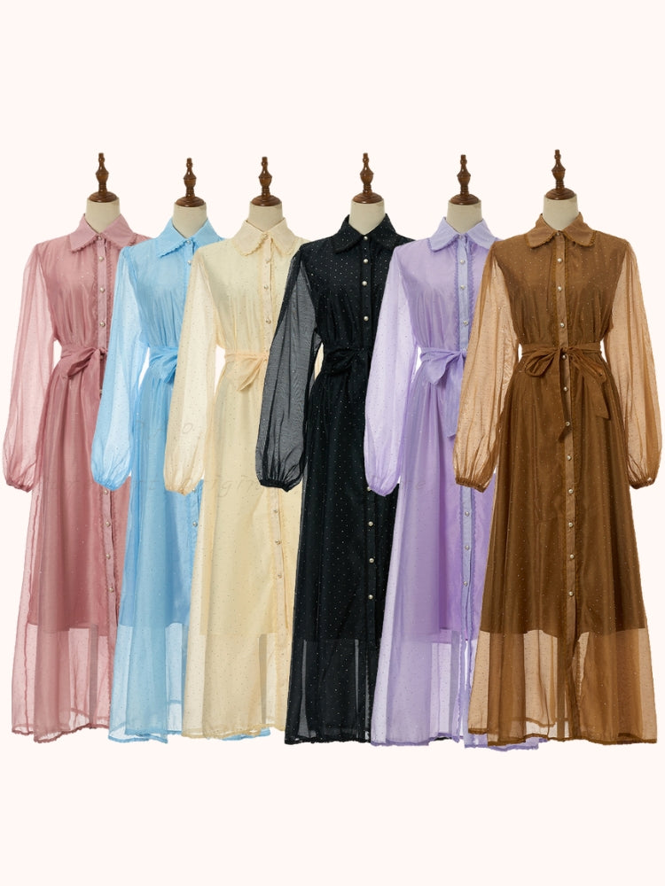 Rhinestone Organza Trim Tie-Waist Maxi Dress