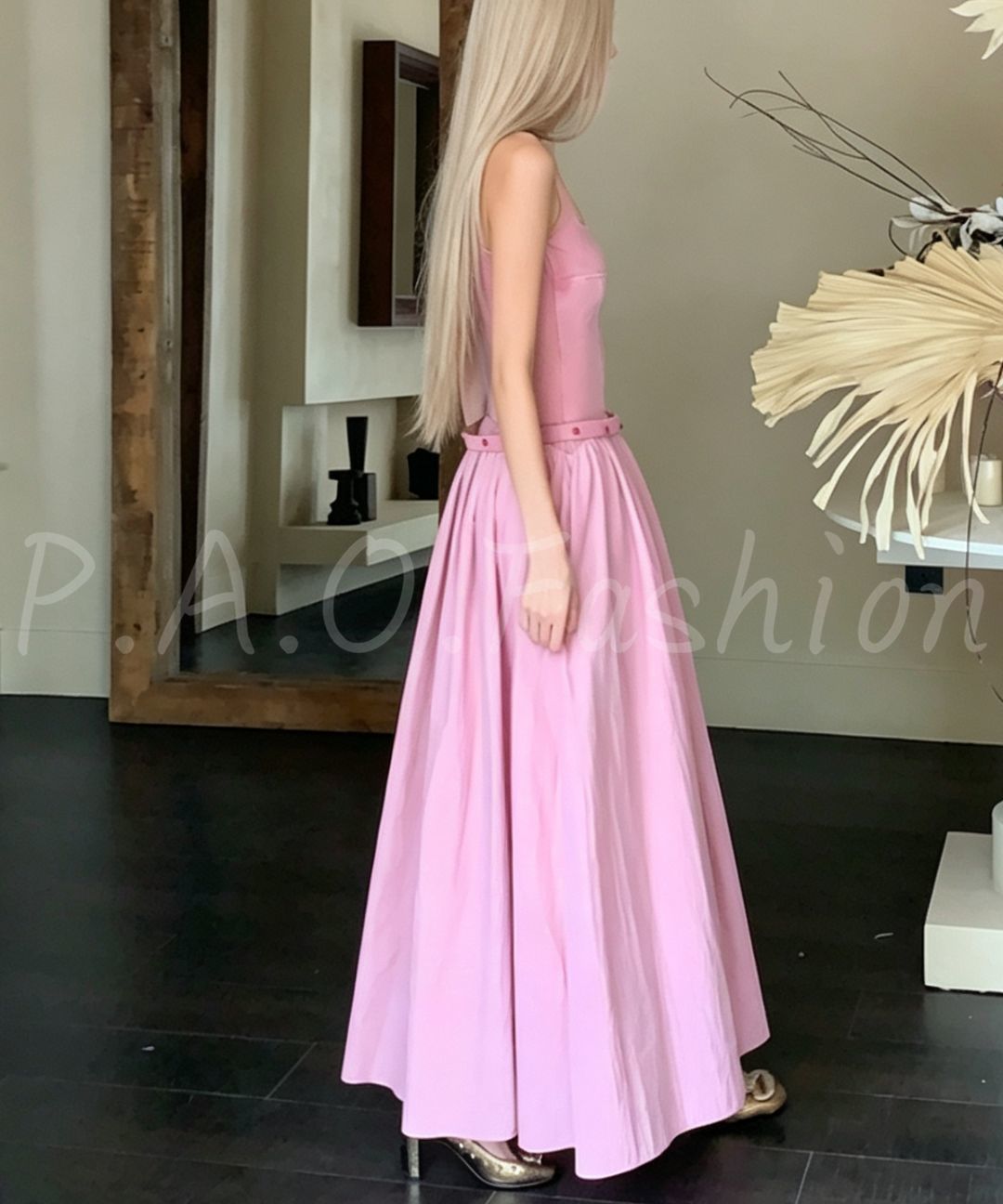 Vintage Washed Square Neck Maxi Dress with Belt