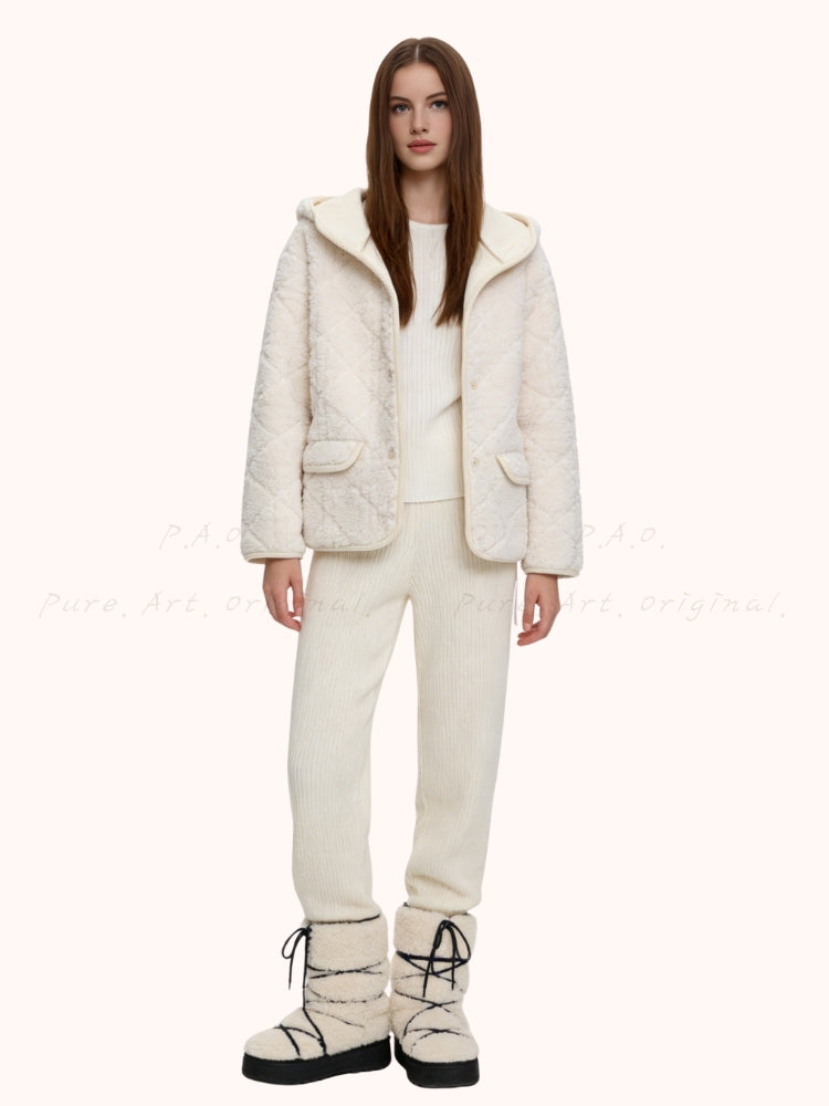 Quilted Embossed Teddy Hooded Coat