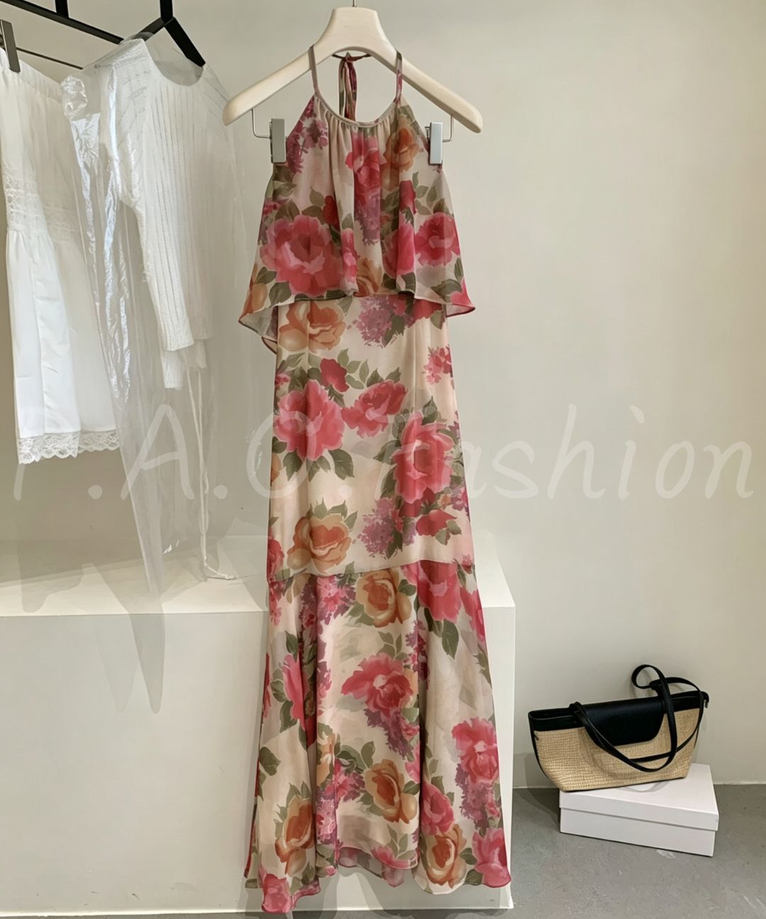 Ruffle Halter Floral Mermaid Maxi Dress