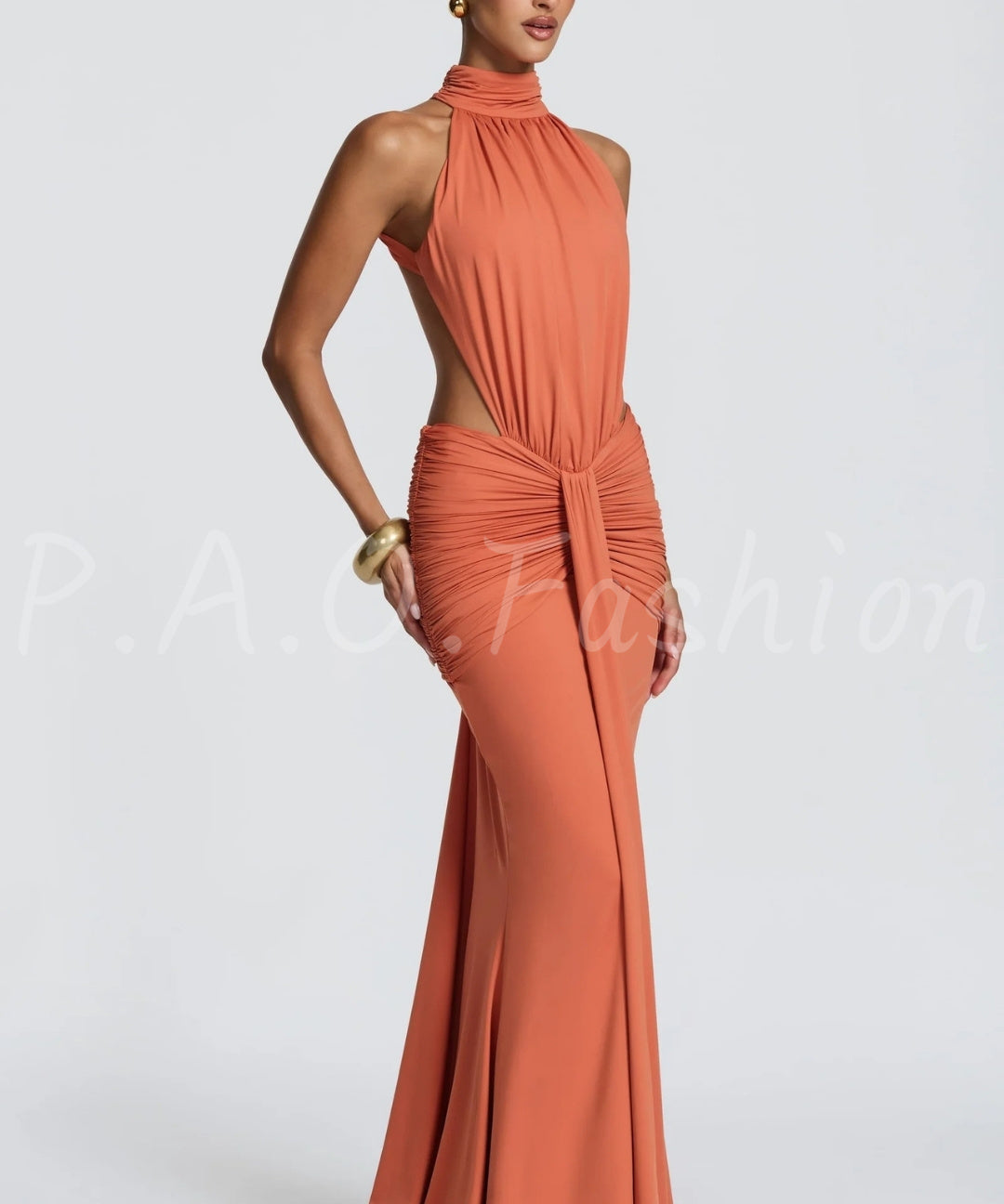 Halter Backless Twist-Waist Mermaid Maxi Dress