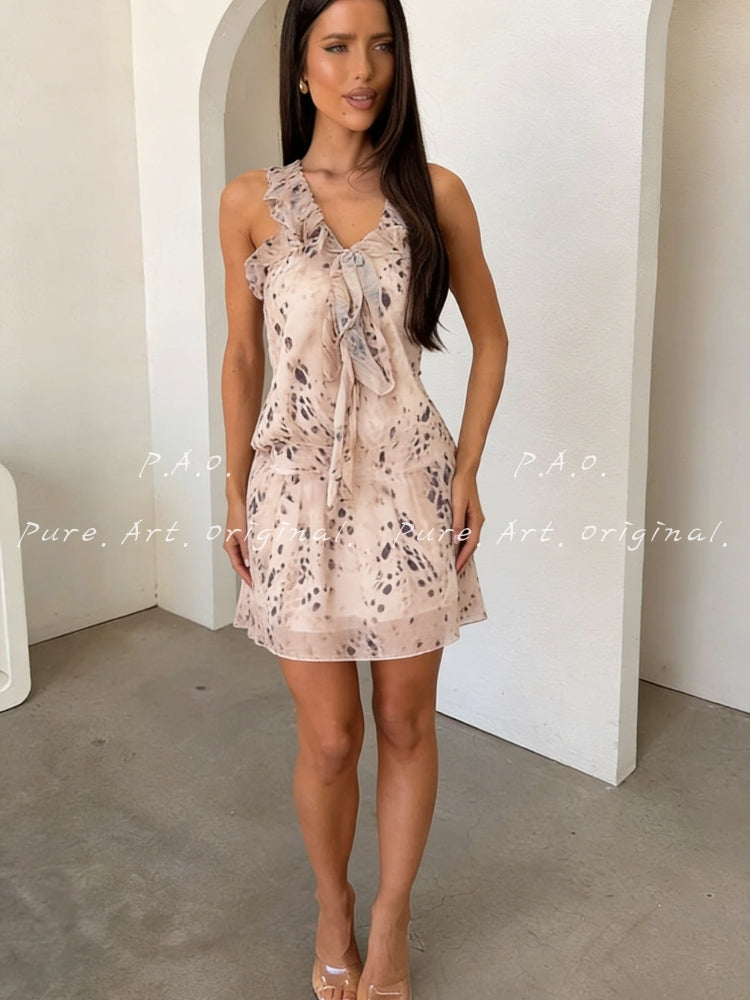 Leopard Halter Backless Mini Dress