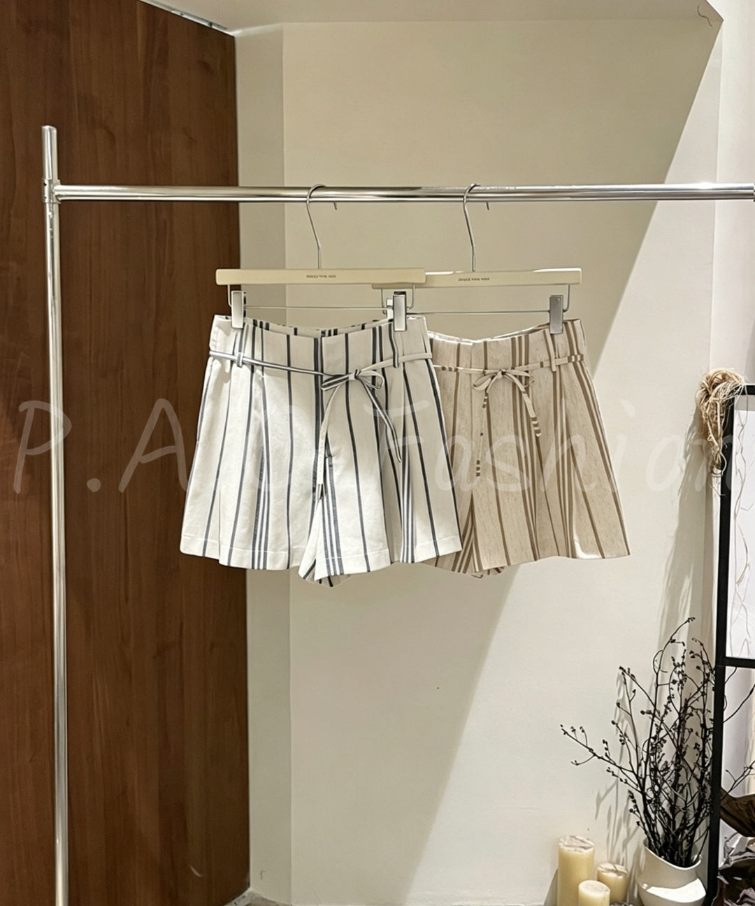 Striped Linen-Blend High-Waisted Shorts[Available Now]