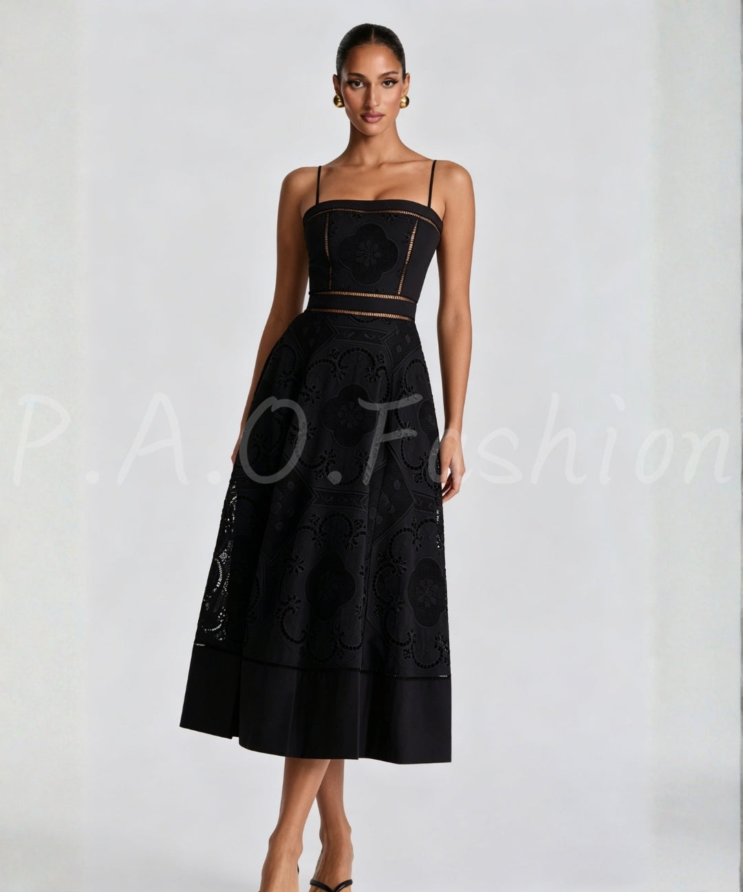 Broderie Anglaise Placement Square Neck Midi Dress[Available Now]