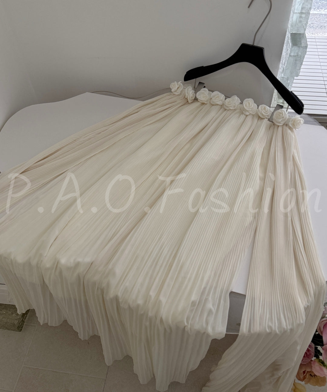Strapless Pleated Chiffon Maxi Dress with Rosette Detail[Available Now]